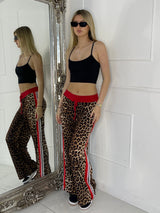 Leopard Print Red Side Stripe Trousers