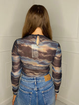 Mesh Long Sleeve Bodysuit - Blue/Orange