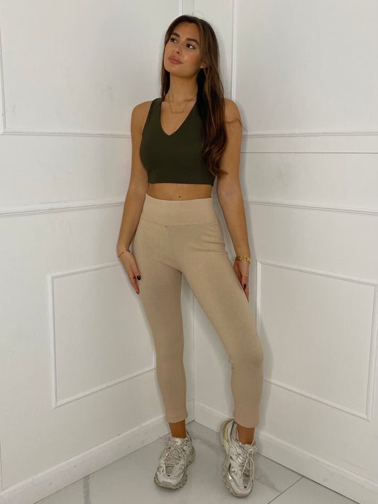 Ribbed Strappy Top - Khaki