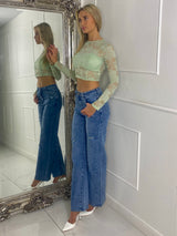 Lace Fitted Long Sleeve Top - Sage Green