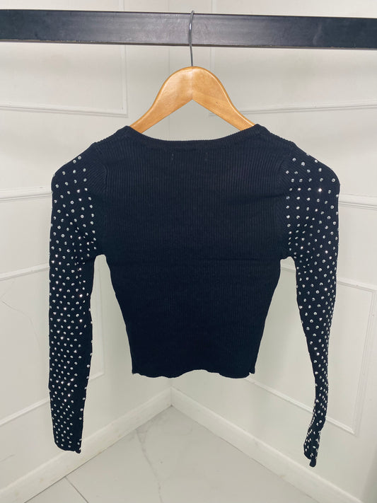 Cross Detail Studded Jumper- Black