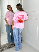 Sweet Goodness Strawberry Print Tee - Baby Pink
