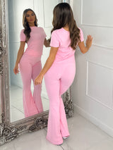 Soft Cotton Top & Flares Loungesuit - Baby Pink