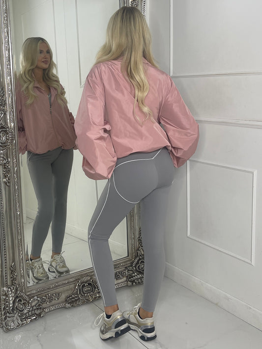 Zip up Puff sleeve oversized windbreaker - Dusty Pink