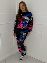 Graffiti Print Tracksuit - Black