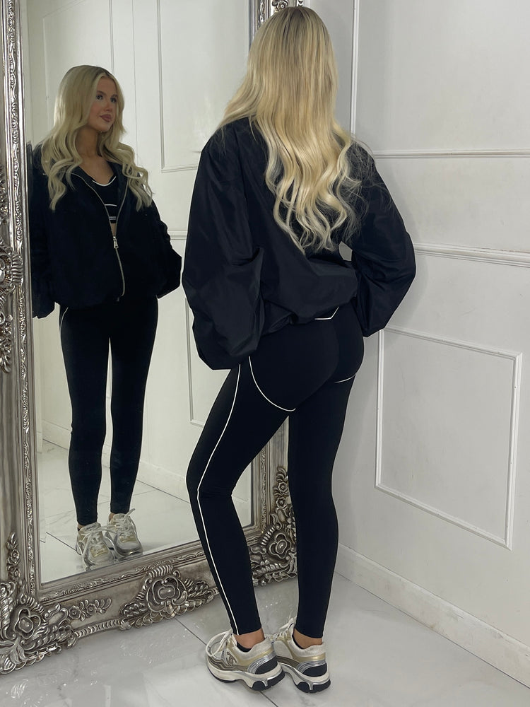 Zip up Puff sleeve oversized windbreaker - Black