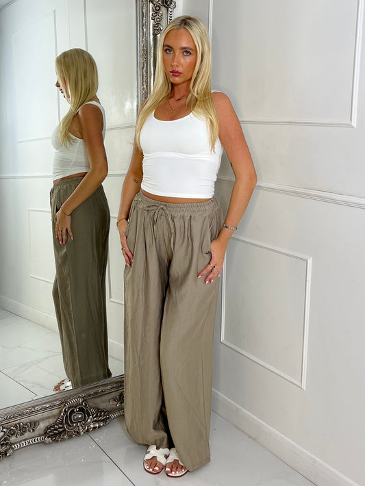 Wide Leg Linen Pants - Taupe