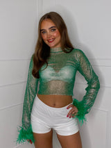 Feather Cuff Chainmail Top - Green