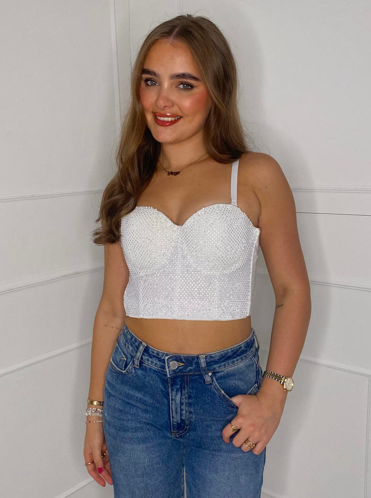 Embellished Padded Cup Crop Corset - White Style 3