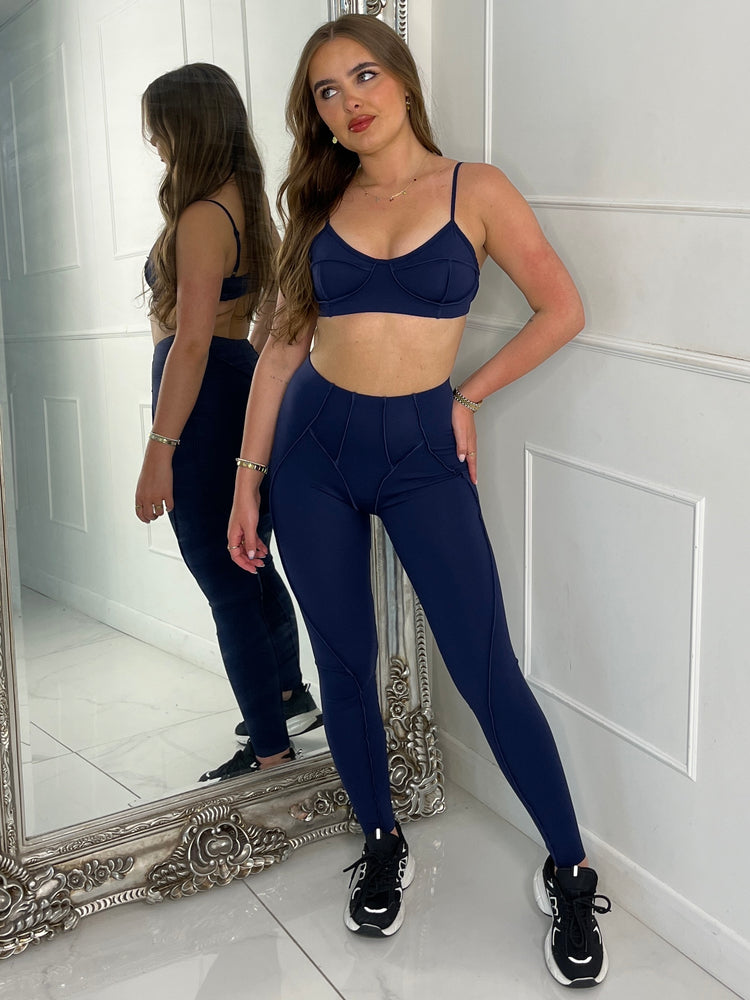 Seam Detail Bra & Leggings Set - Navy
