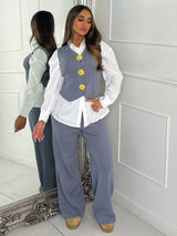 3 Piece Knitted Waistcoat & Shirt Set - Charcoal