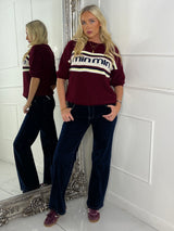 Knitted Min Slogan Jumper - Wine