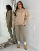 Embroidered Cross Hoodie - Beige