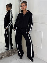 Side Stripe Collared Zip Up Jacket & Joggers Tracksuit - Black