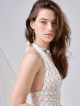 Zig Zag Detail Low Cut Swimsuit- White/Beige