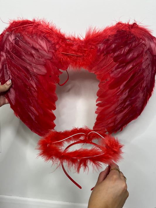 Angel Wings & Halo Headband - Red