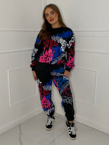 Graffiti Print Tracksuit - Black