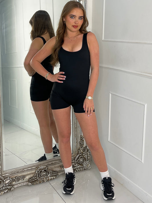 Seamless Scoop Neck Unitard - Black