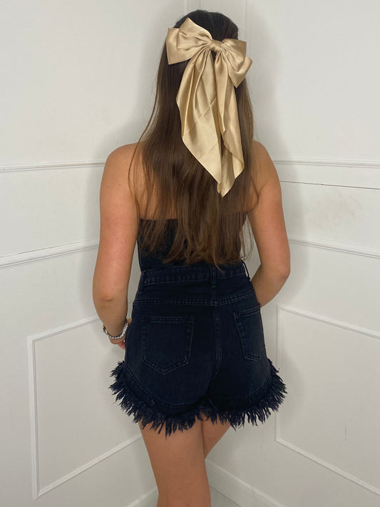 Large Hair Bow - Single Fabric Beige satin