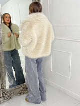 Soft Faux Fur Collar Detail Oversized Jacket - Beige