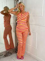 Cowl Neck Knitted Crochet Top & Flares - Multi Stripe 1