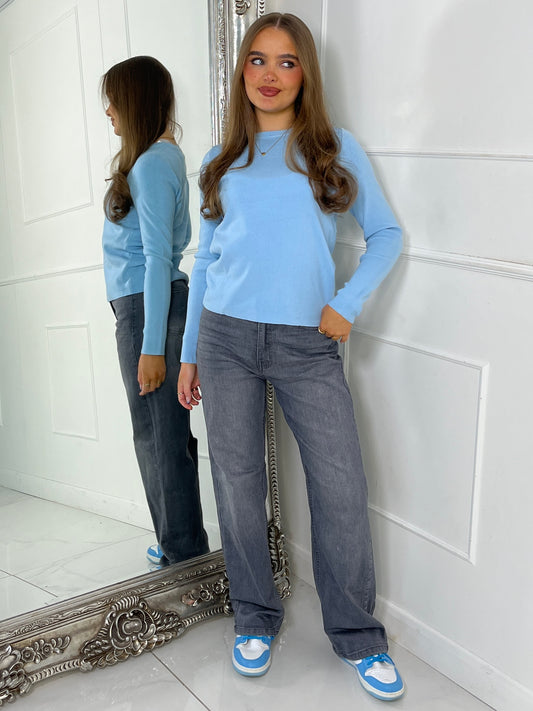 Long sleeve Round Neck Jumper - Baby Blue