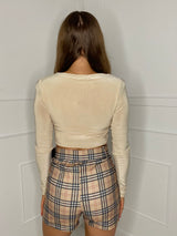 Cargo Belted Skort - Beige Check Print