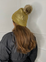 Metallic Bobble Hat - Yellow/Gold