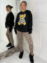 Leopard Print Teddy Oversized Sweatshirt - Black