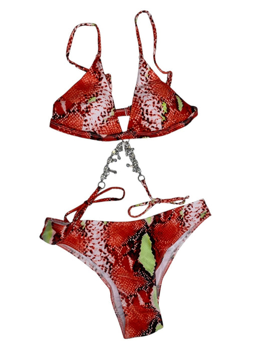 Silver Tastle Detail Bikini -  Red Snake