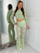 Built In Sage Green Knicker Underlayer Lace Flares - Sage Green