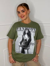 Fashion Print T-shirt- Khaki Green