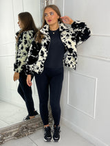 Smudge Print Zip Up Fleece Teddy Jacket - Black/White