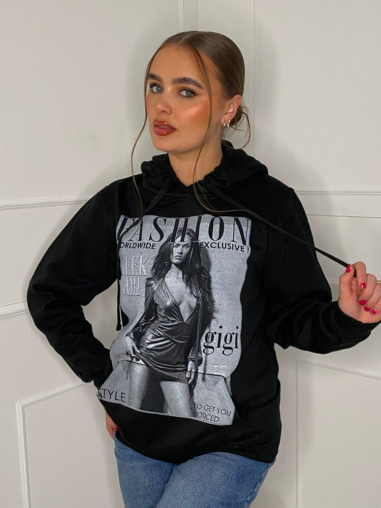 Fashion Print Hoodie - Black