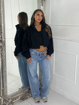 Mila Cropped Balloon Sleeve Jacket - Black