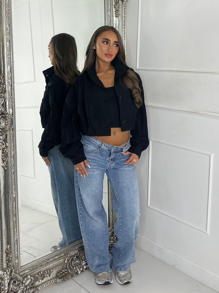 Mila Cropped Balloon Sleeve Jacket - Black