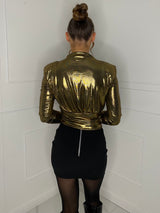 Metallic Padded Shoulder Top - Gold