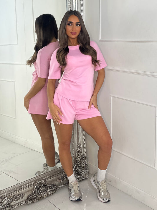 Elasticated Tailored Look Shorts & Cinch Waist Top Co-Ord - Baby Pink