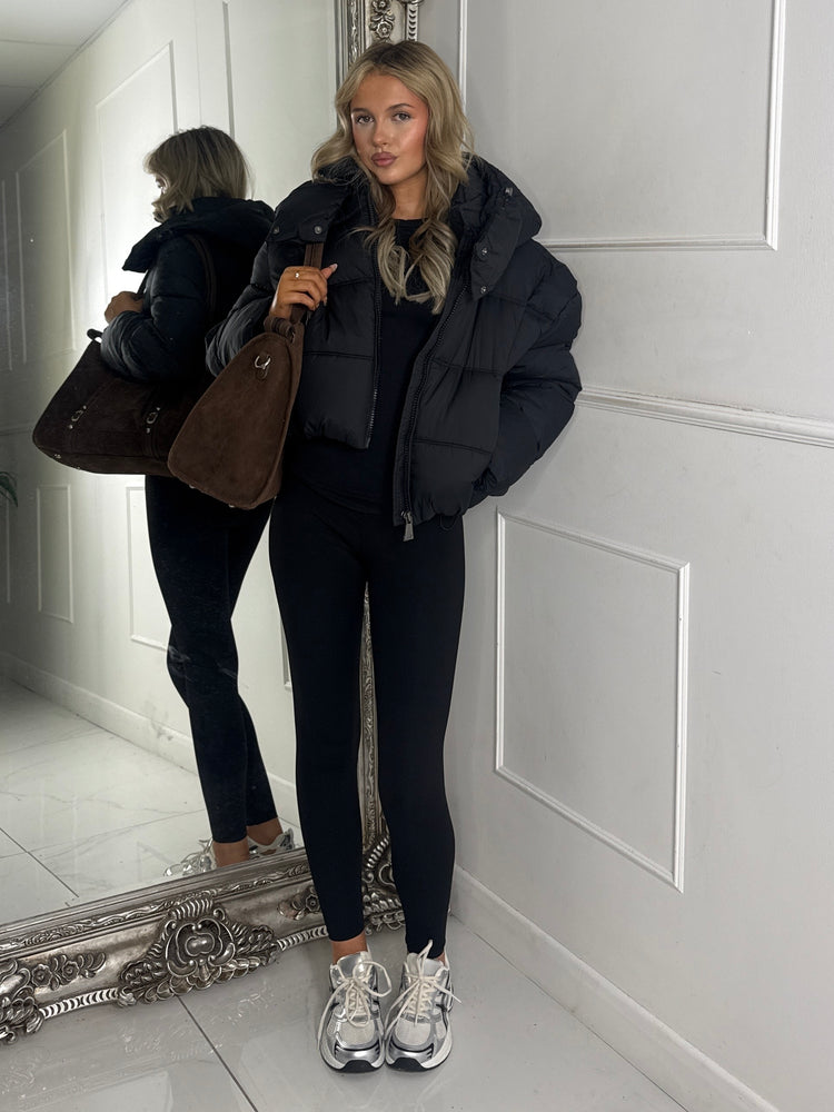 Hooded Puffer Coat - Black