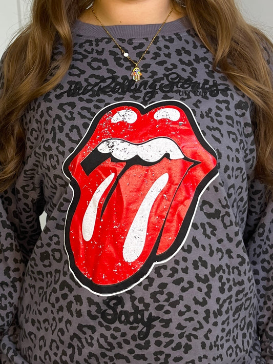 Leopard Print Lips Print Jumper - charcoal grey