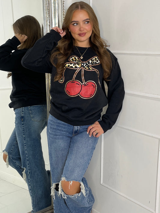 Cherry Bow Sweatshirt - Black