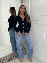 V Neck Sea Shell Detail Long Sleeve Jumper - Black