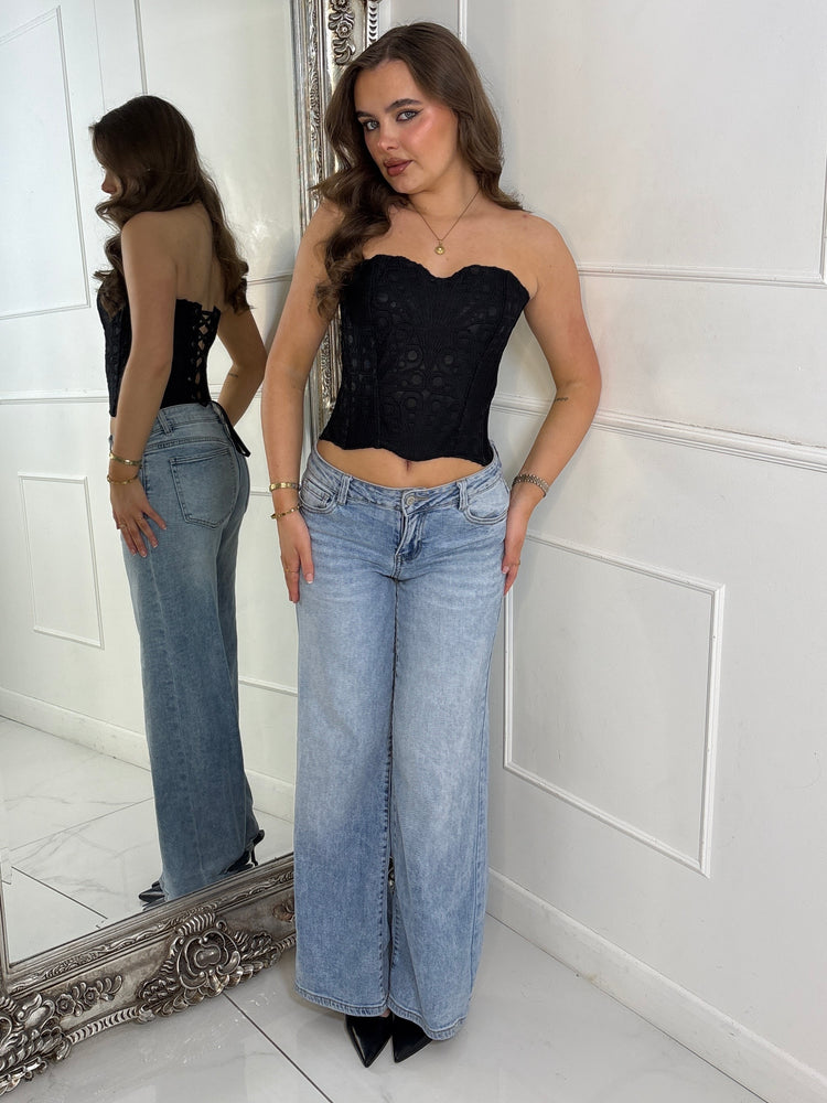 Bandeau Lace Detailed Corset Top - Black