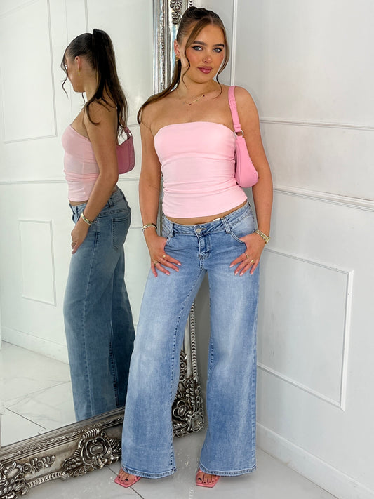 Ribbed Bandeau Top - Baby Pink