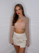 Two Piece Cut Out Crop Top - Beige