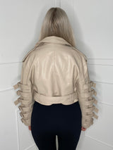 Pvc Multi Buckle Detail Leather Jacket - Light Beige