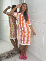 Multi Coloured Collar Detail Crochet Dress - White/Pink/Yellow
