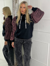 Glitter Puff Sleeve Hoodie- Black/Pink