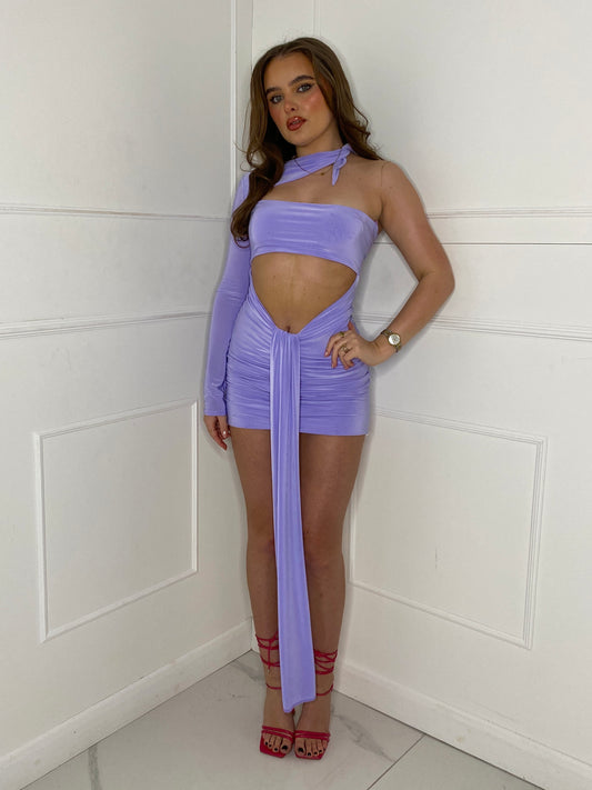 Slinky Cutout Drape Dress - Lilac