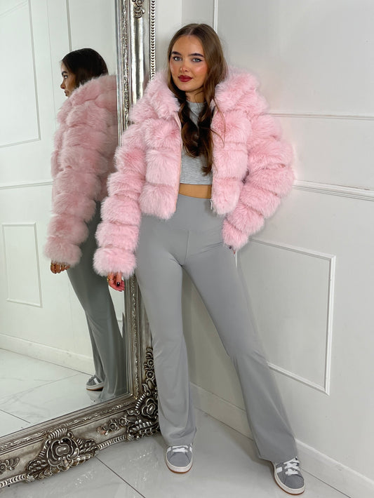 Hooded Faux Fur Jacket - Baby Pink